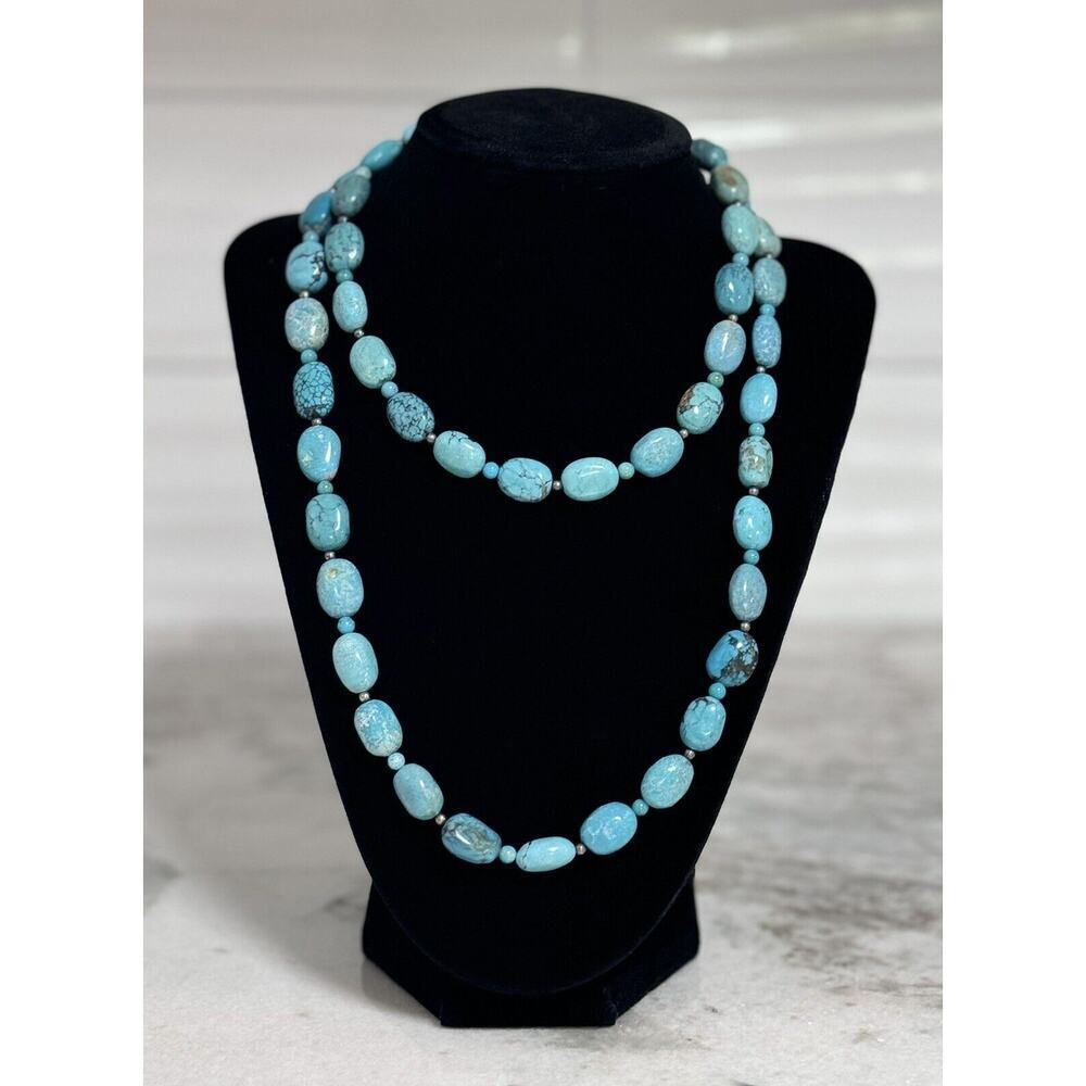 Sterling Silver Turquoise Beaded Necklace 35in SX Signed
